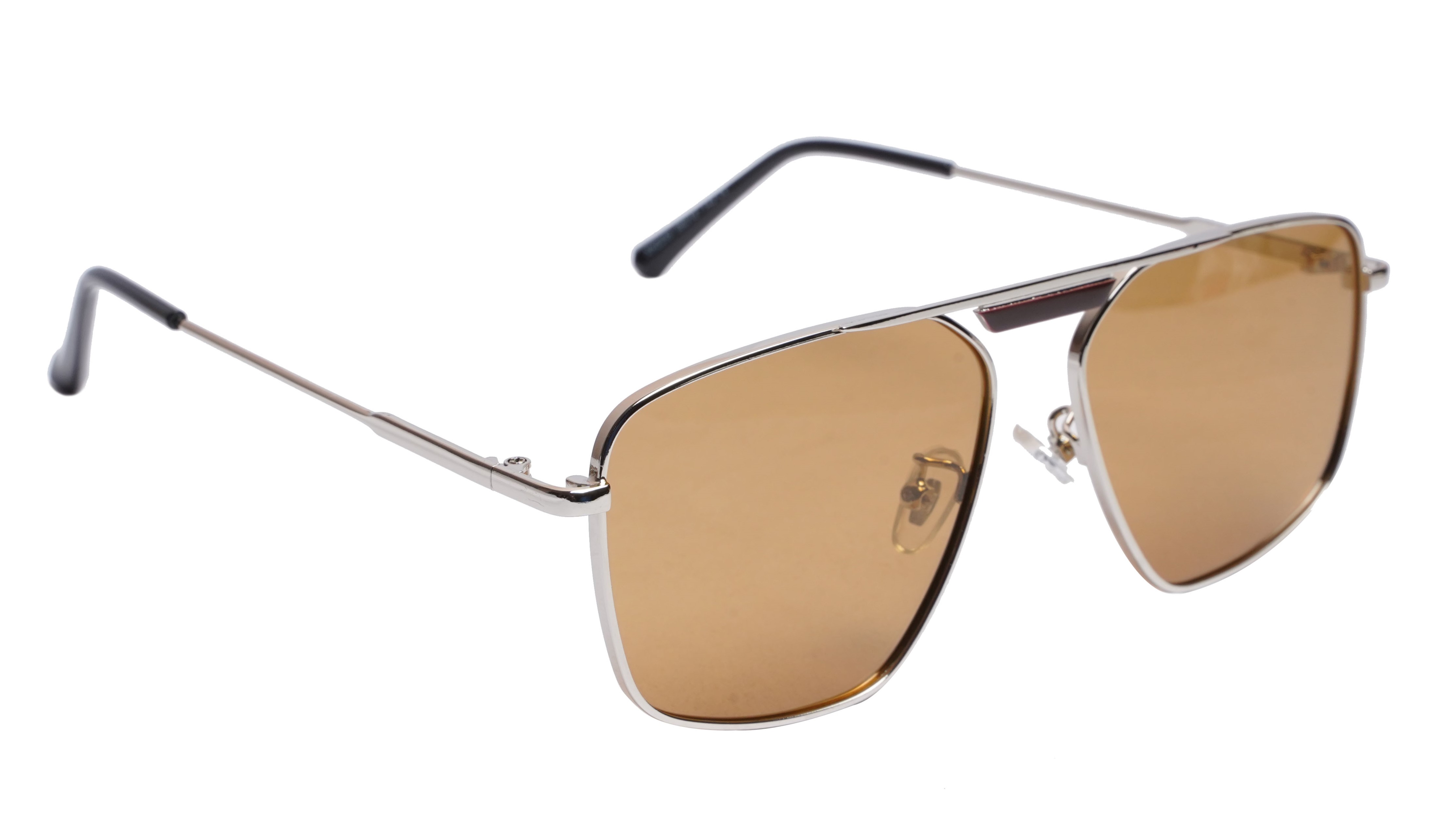 Soigné Unisex Medium Square Sunglasses.Silver Frame.Brown Lens