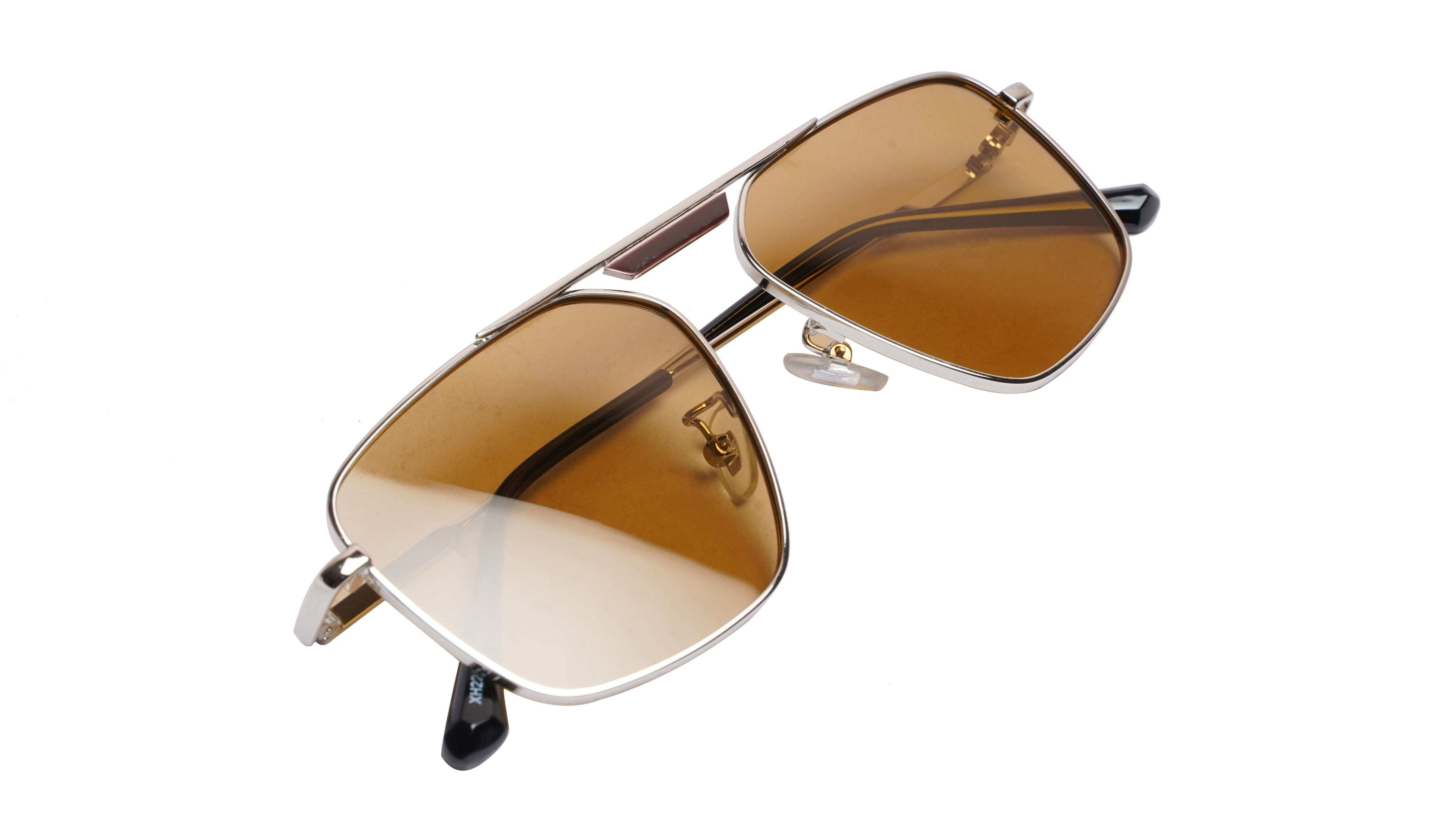 Soigné Unisex Medium Square Sunglasses.Silver Frame.Brown Lens
