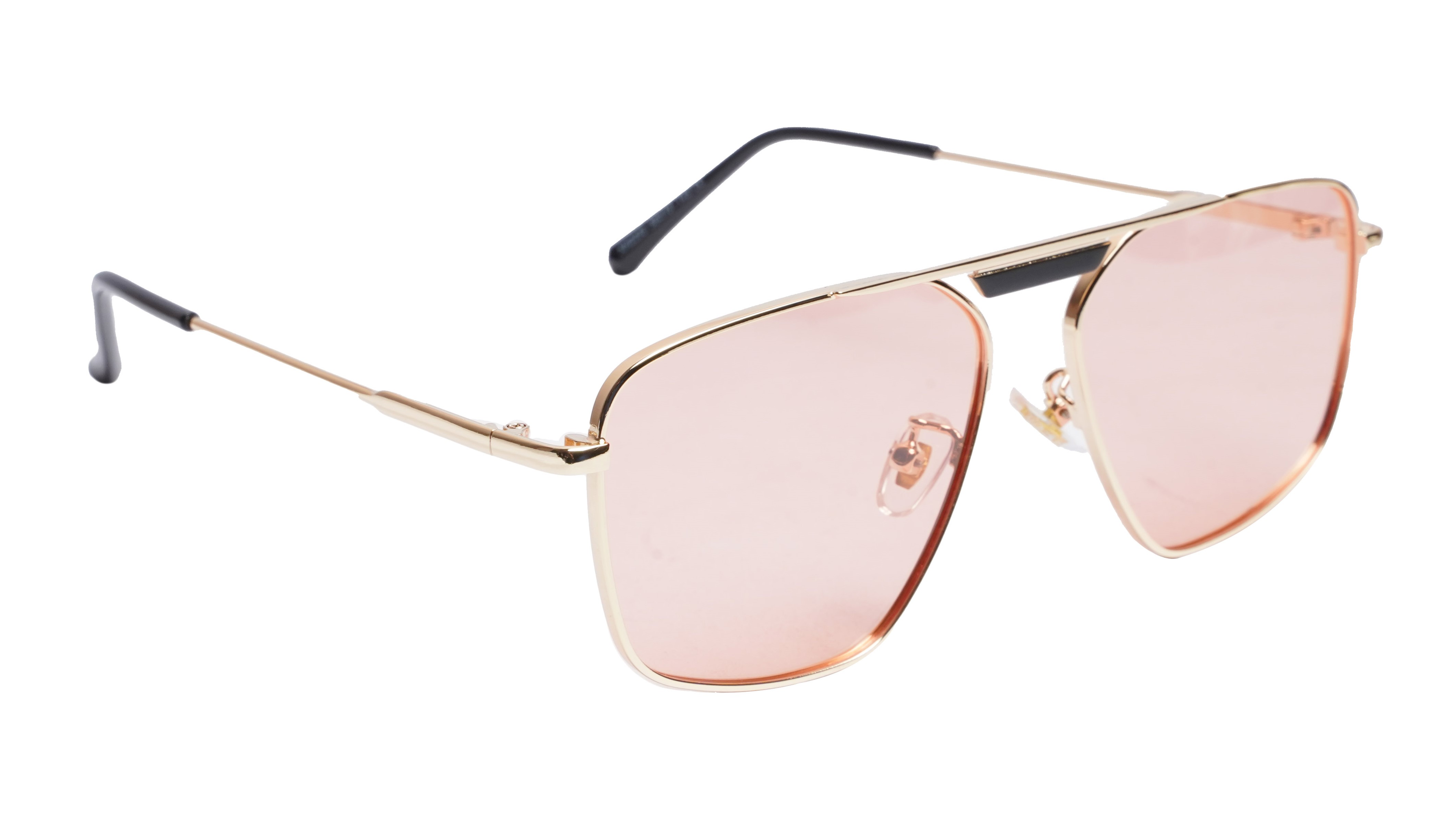 Soigné Female Medium Square Sunglasses.Golden Frame.Pink Lens