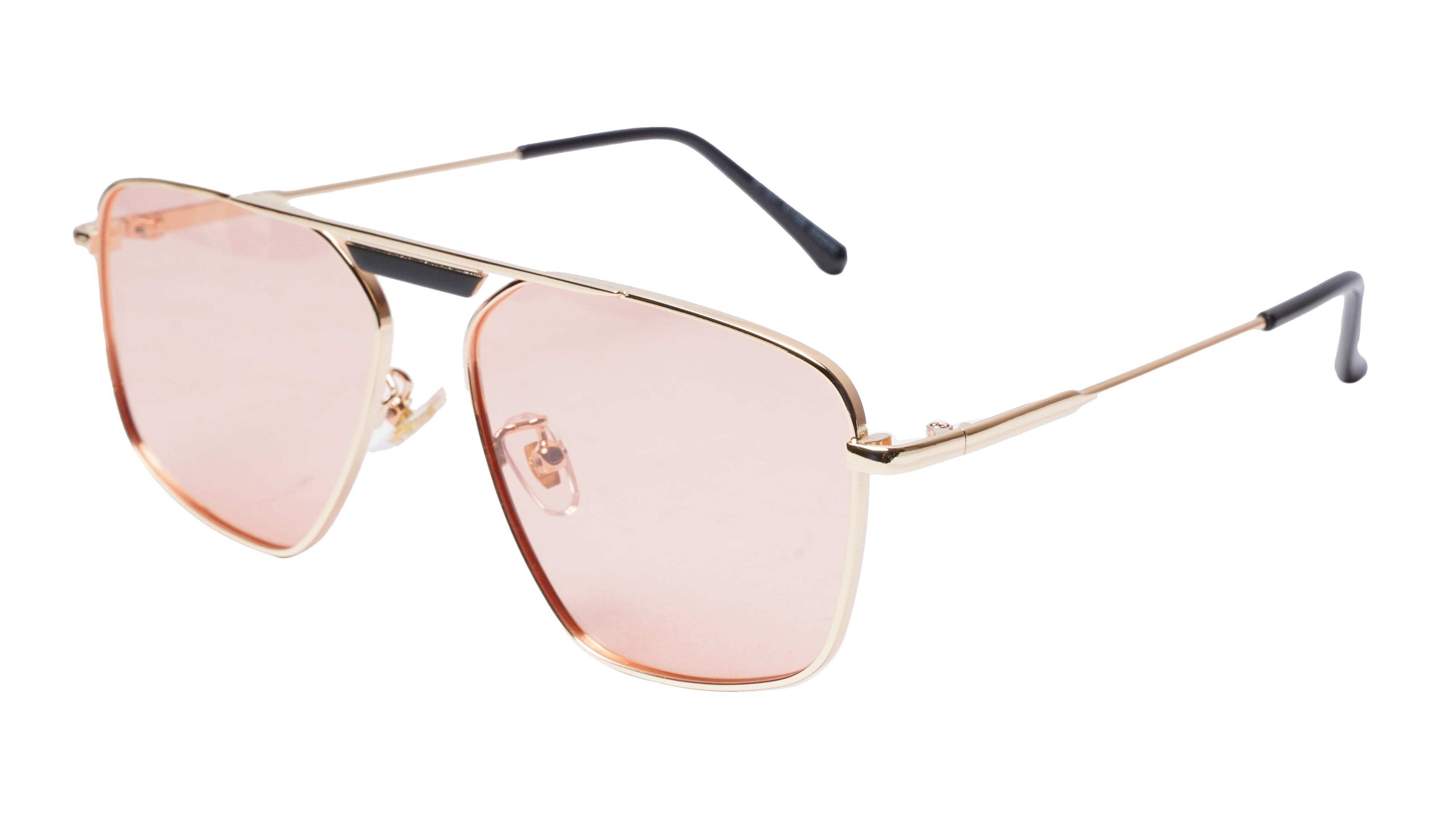 Soigné Female Medium Square Sunglasses.Golden Frame.Pink Lens