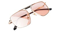 Soigné Female Medium Square Sunglasses.Golden Frame.Pink Lens Soigné Female Medium Square Sunglasses.Golden Frame.Pink Lens
