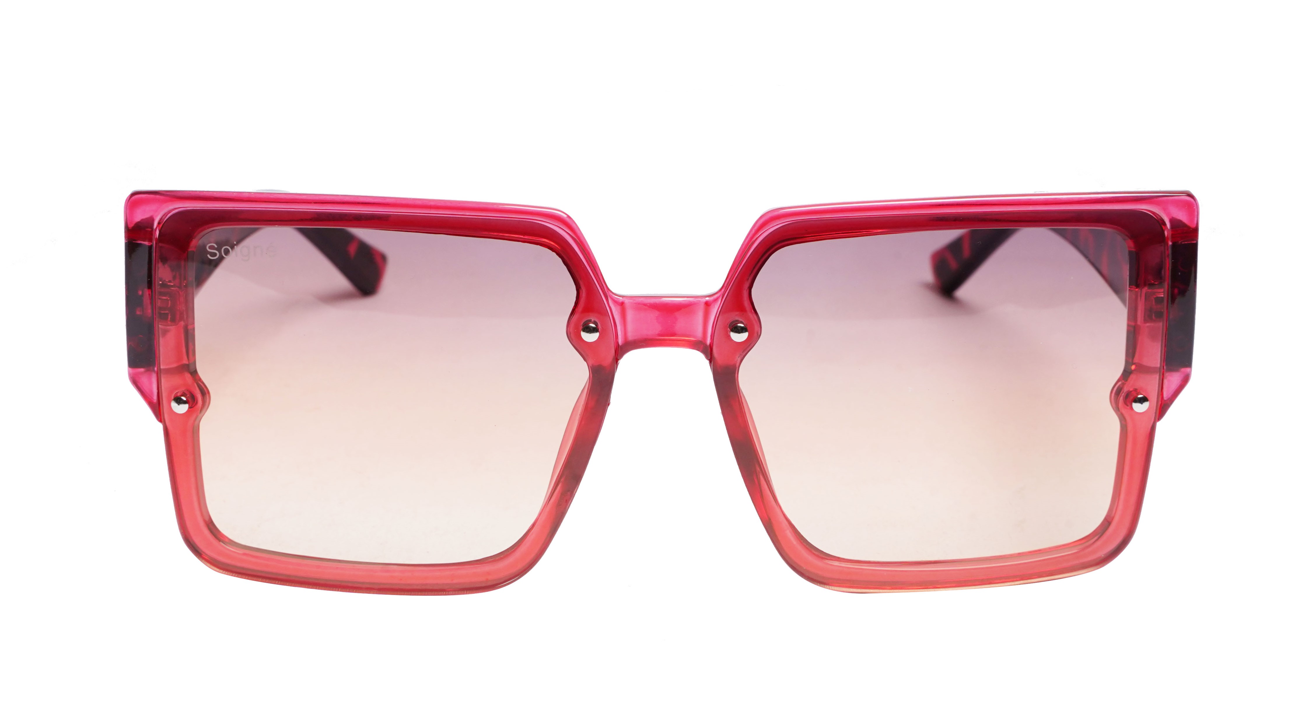 Soigné Female Oversized Square Sunglasses.Red Rim