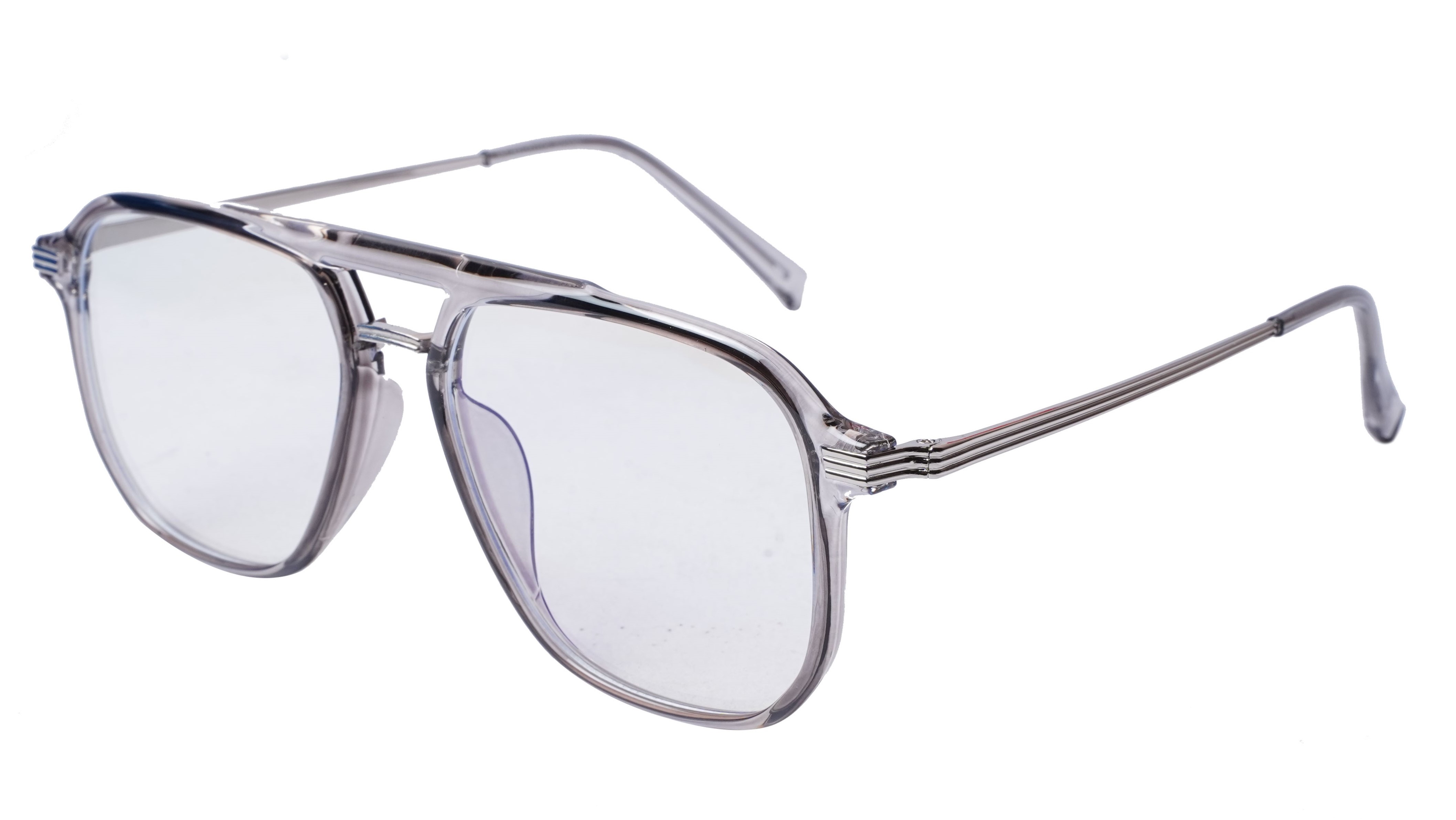 Soigné Unisex Large Aviator Spectacle Frame. See Through Grey