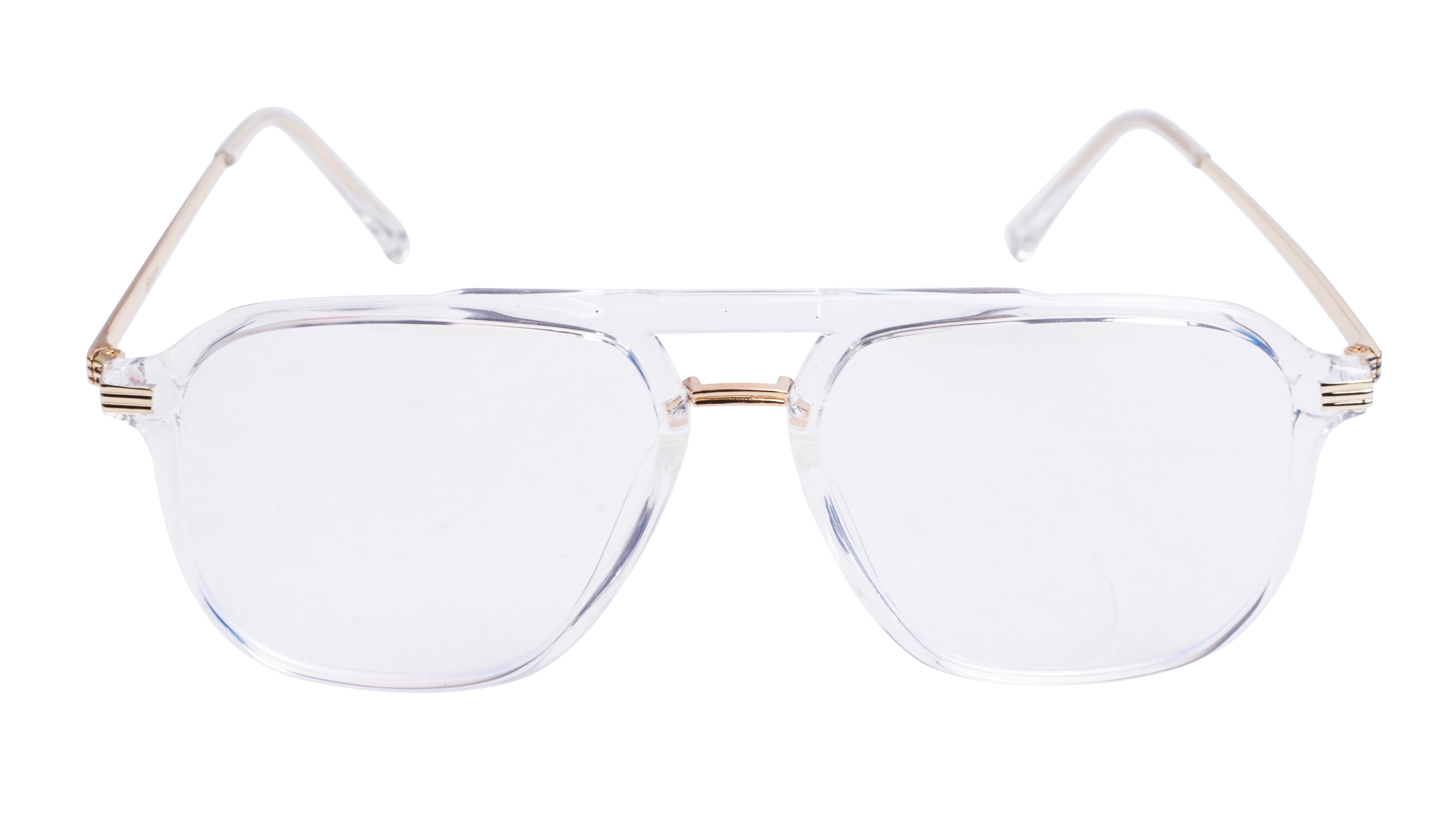 Soigné Unisex Large Aviator Spectacle Frame.Transparent&Gold