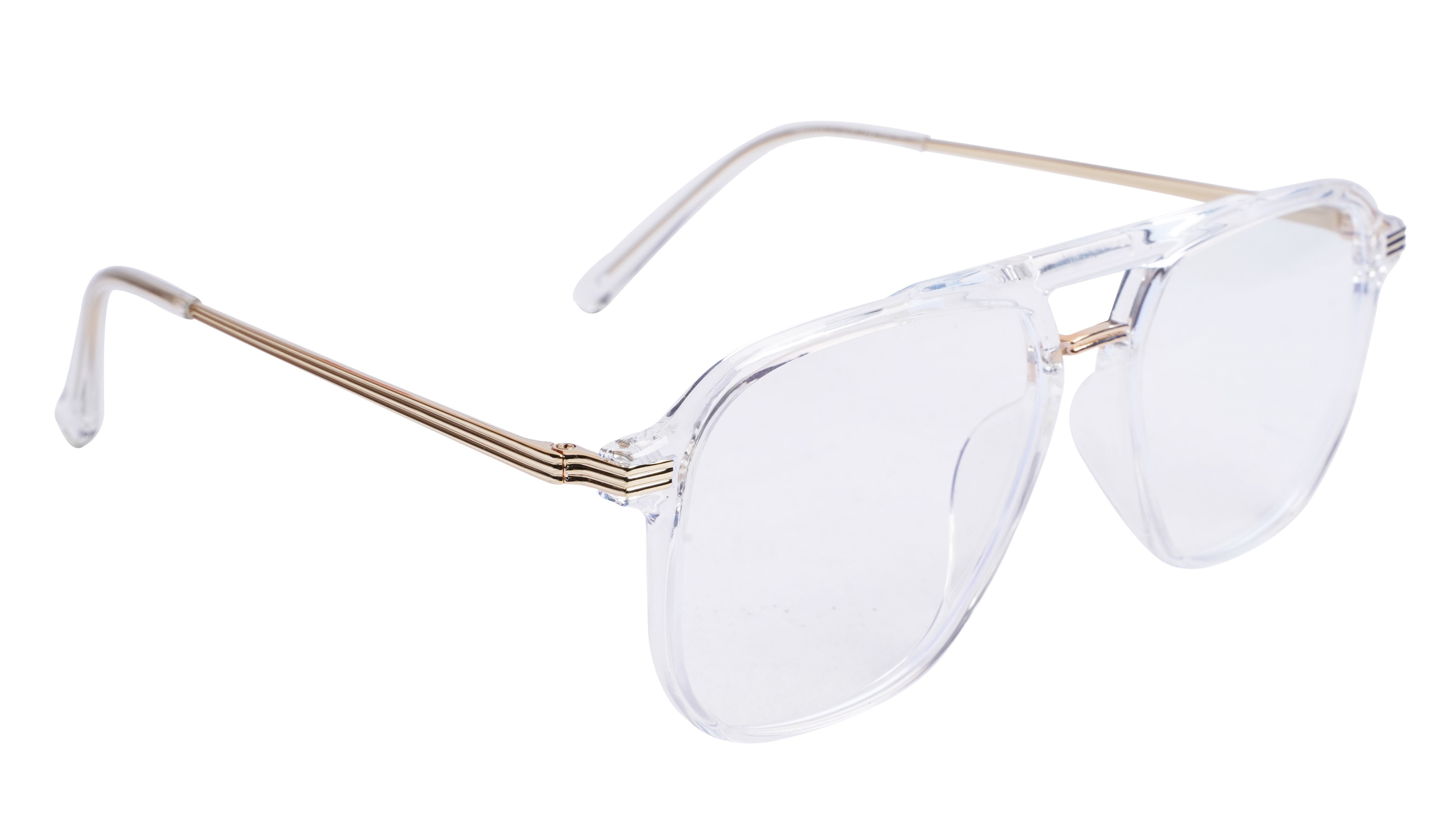 Soigné Unisex Large Aviator Spectacle Frame.Transparent&Gold