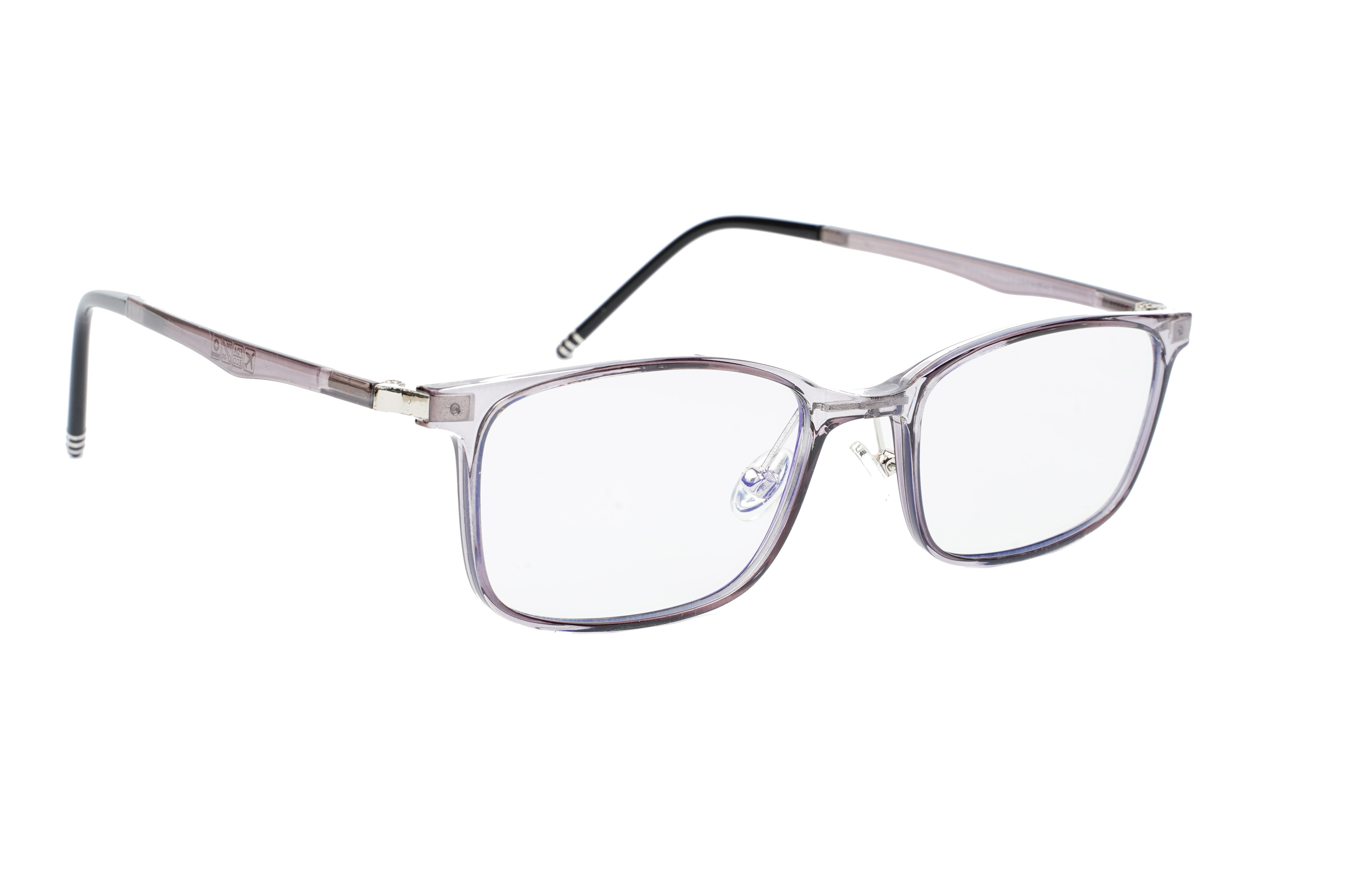 Unisex Medium Rectangular Spectacle Frame. See Through Grey Rim