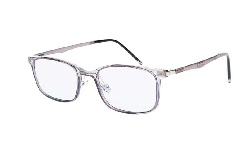 Unisex Medium Rectangular Spectacle Frame. See Through Grey Rim