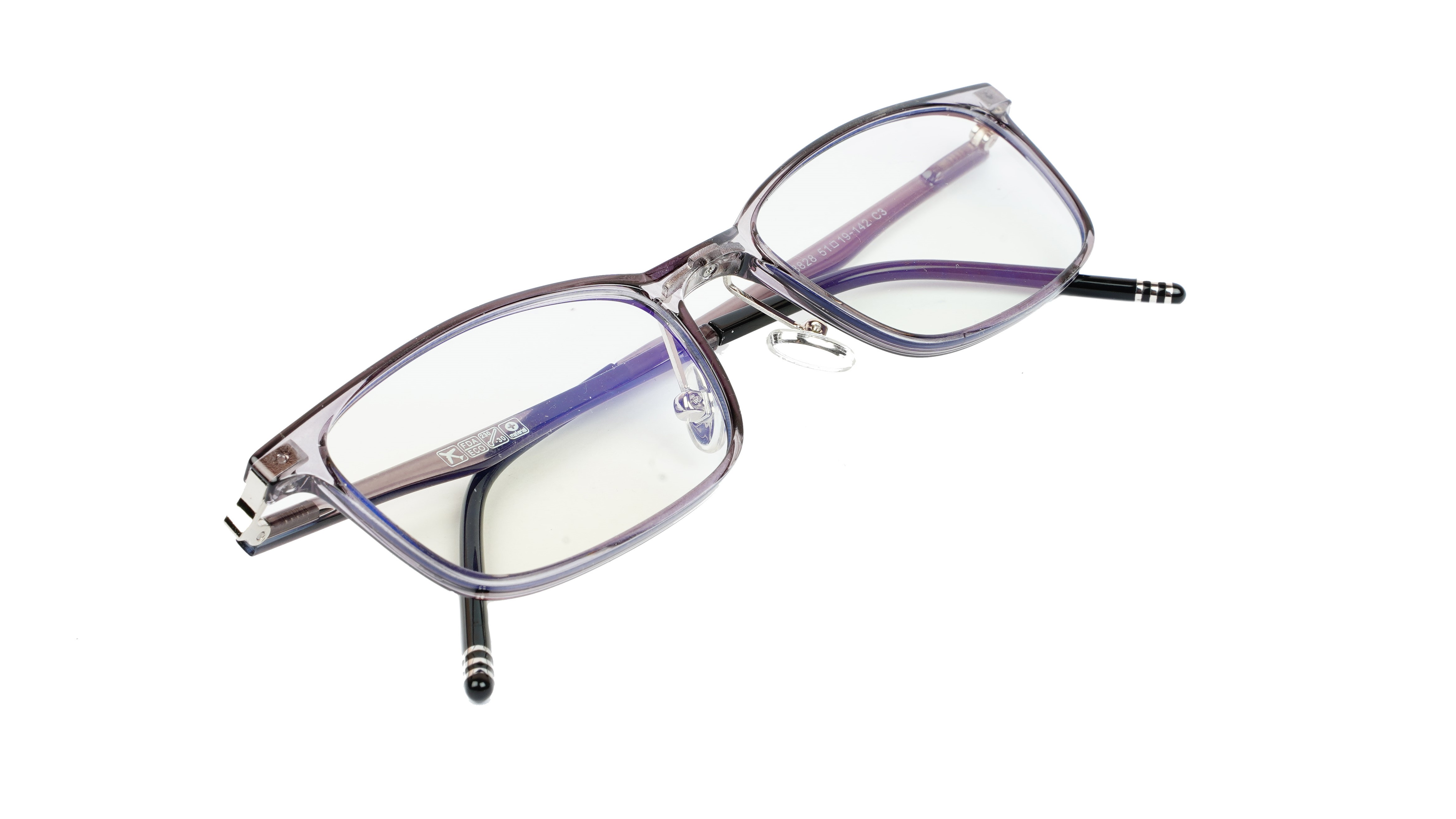 Unisex Medium Rectangular Spectacle Frame. See Through Grey Rim