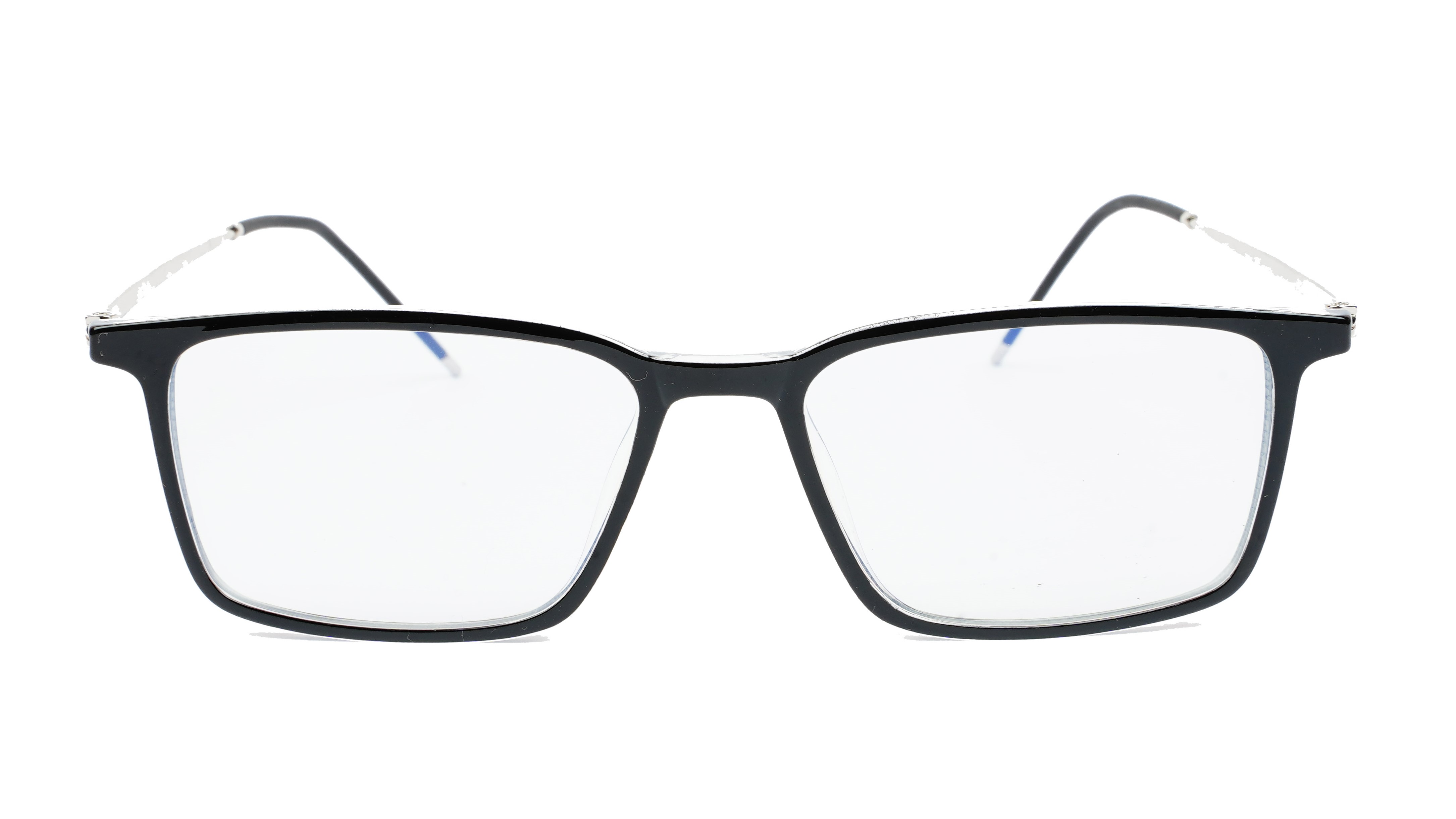 Unisex Large Rectangular Spectacle Frame. Black & Transparent Rim