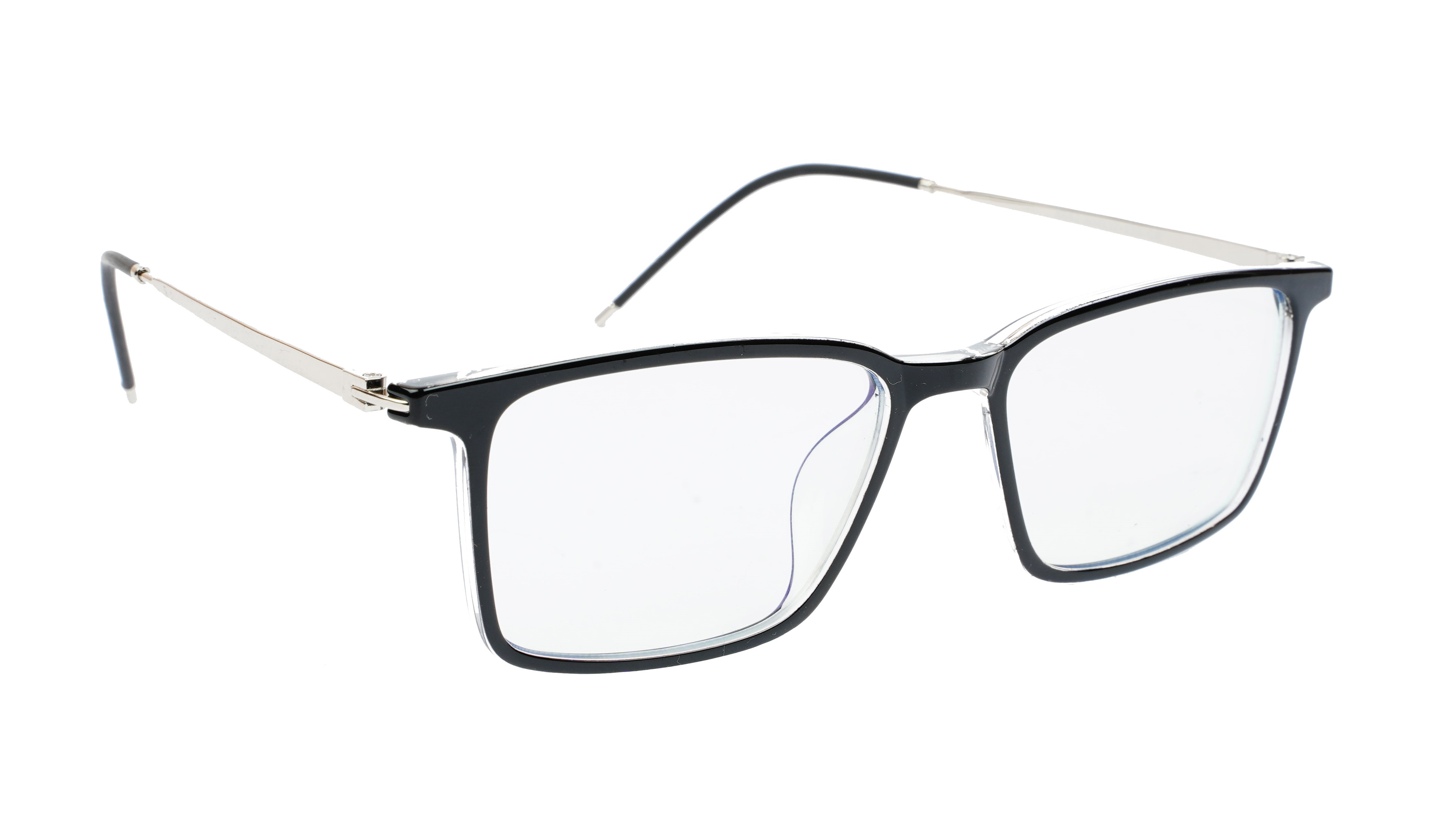 Unisex Large Rectangular Spectacle Frame. Black & Transparent Rim