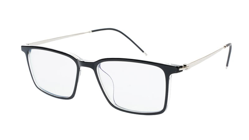 Unisex Large Rectangular Spectacle Frame. Black & Transparent Rim Unisex Large Rectangular Spectacle Frame. Black & Transparent Rim