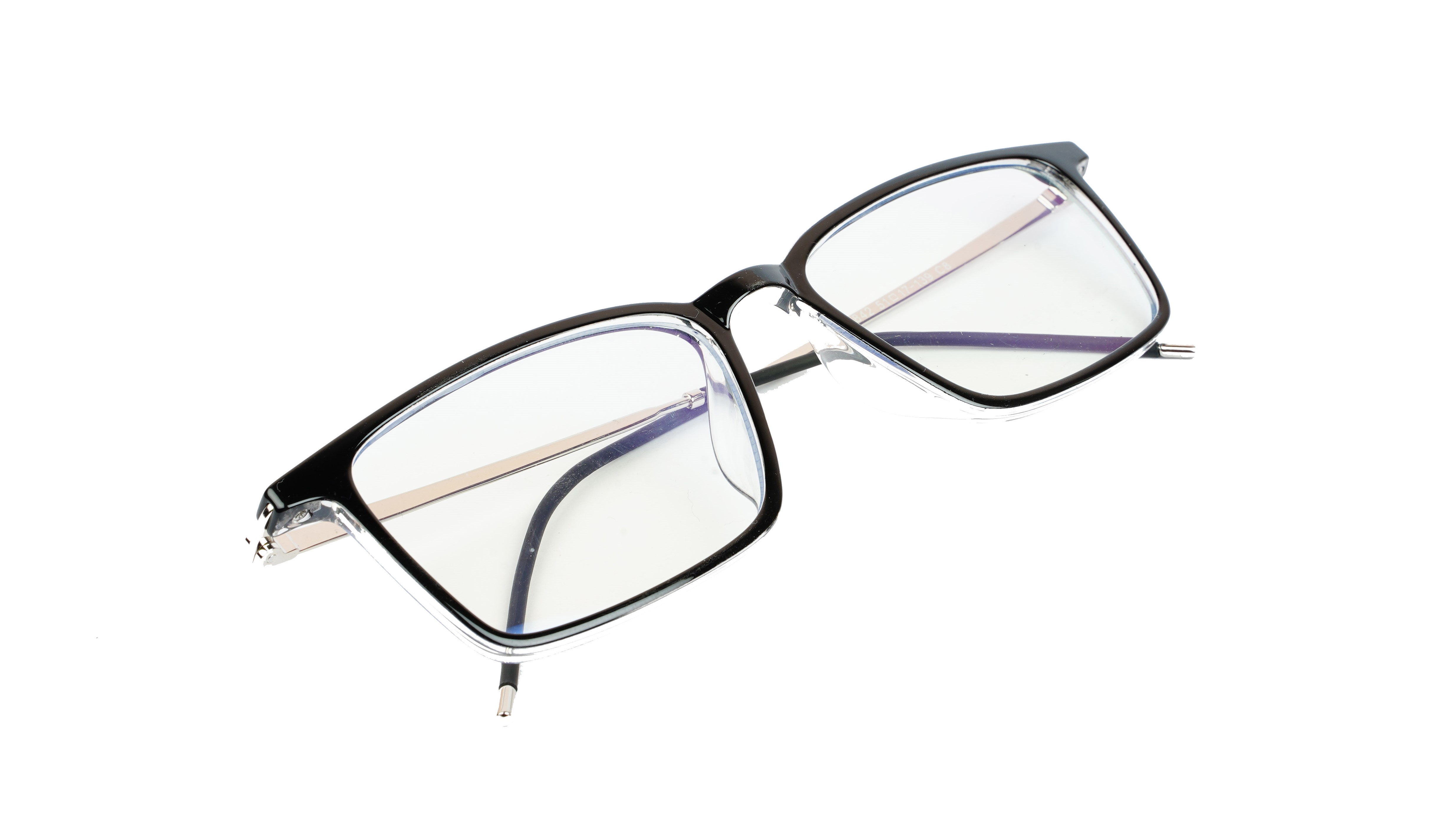 Unisex Large Rectangular Spectacle Frame. Black & Transparent Rim
