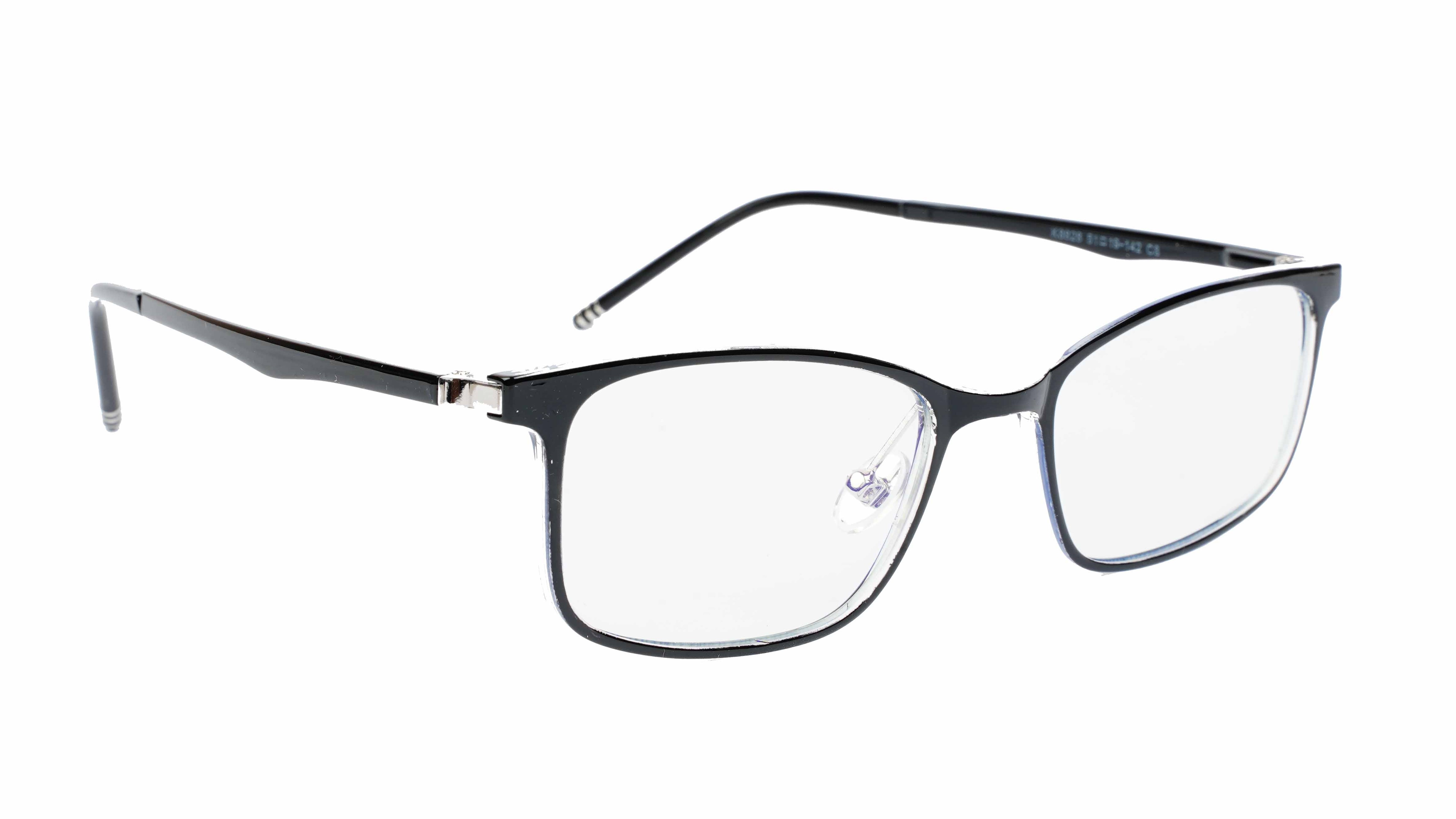 Unisex Medium Rectangular Spectacle Frame. Black & Transparent Rim