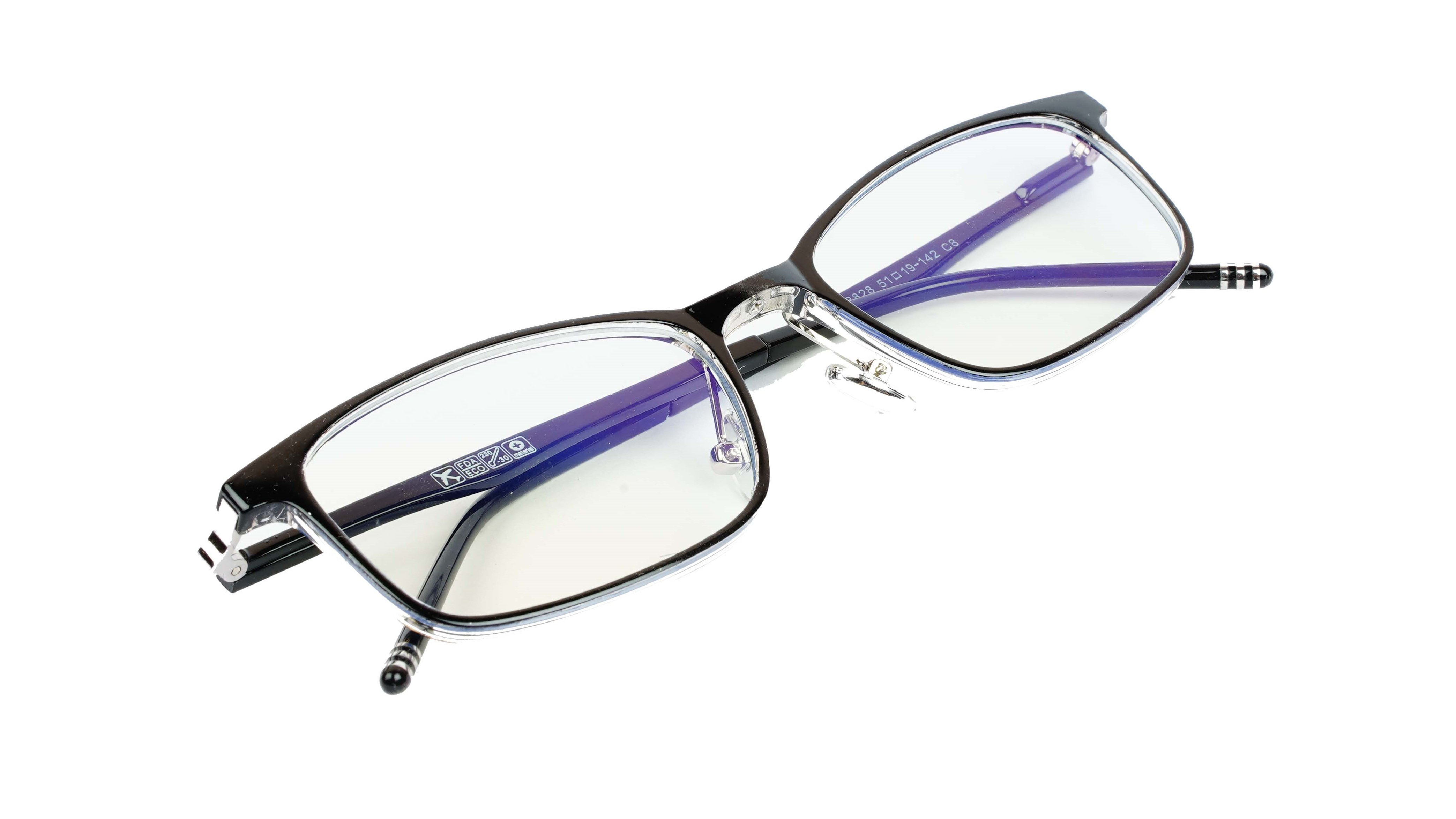 Unisex Medium Rectangular Spectacle Frame. Black & Transparent Rim