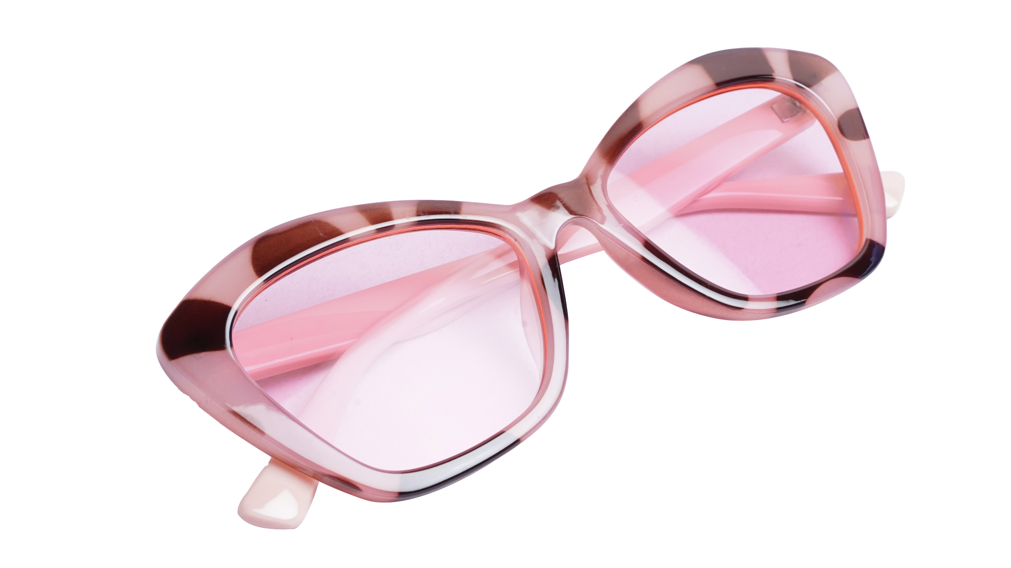 Soigné Female Oversized Cat Eye Sunglasses.Pink&Brown Rim