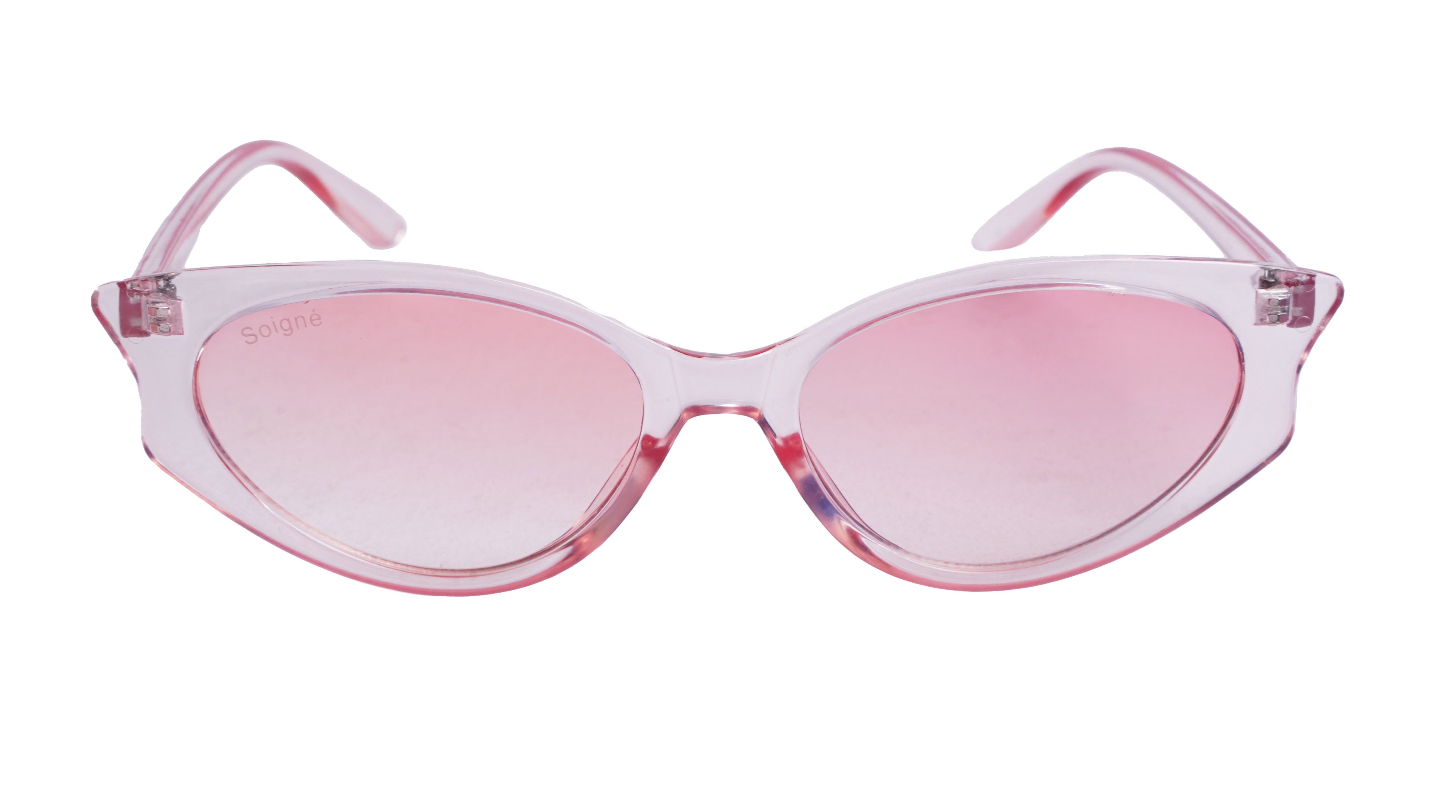 Soigné Female Large Cateye Sunglasses.See Through Pink Frame