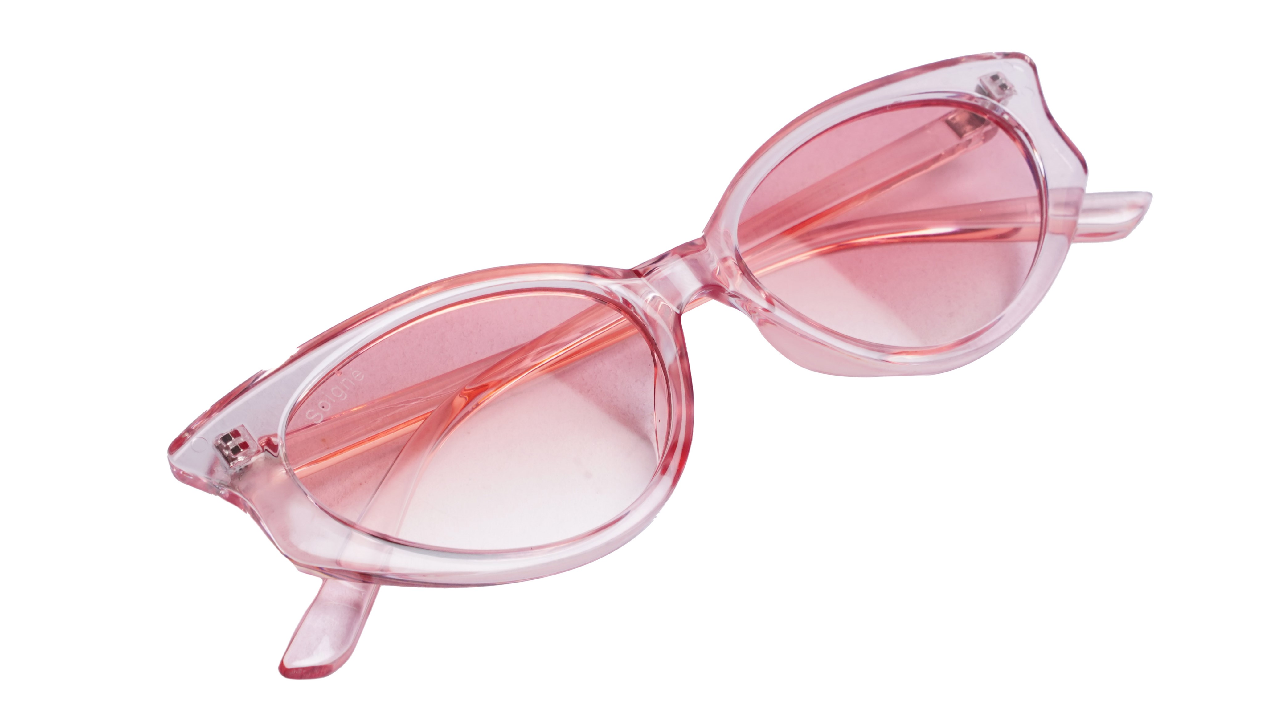 Soigné Female Large Cateye Sunglasses.See Through Pink Frame