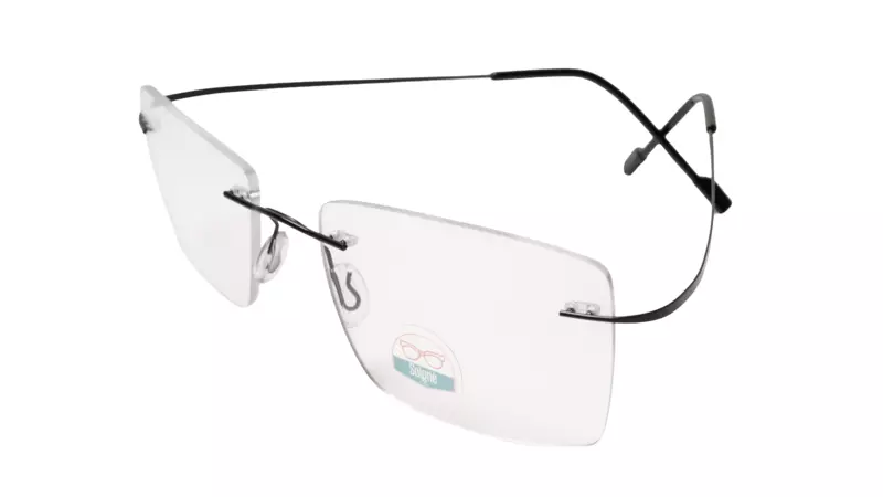 Soigné Unisex Rectangular Rimless Flexible Medium Spectacle Frame.Black