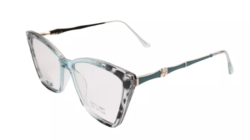 Soigné Female Large Cat Eye Spectacle Frame.Clear Blue&Black