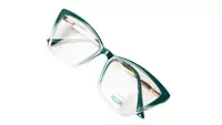 Soigné Female Large Cat Eye Spectacle Frame.Clear Green