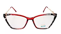 Soigné Female Large Cat Eye Spectacle Frame.Clear Red&Black