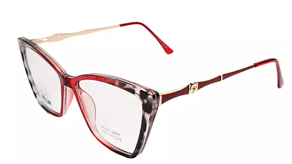 Soigné Female Large Cat Eye Spectacle Frame.Clear Red&Black