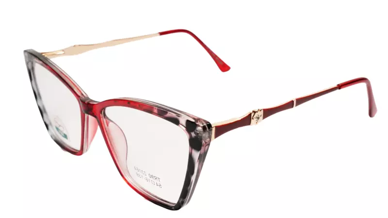 Soigné Female Large Cat Eye Spectacle Frame.Clear Red&Black