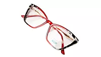 Soigné Female Large Cat Eye Spectacle Frame.Clear Red&Black