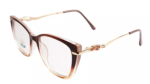 Soigné Female Large Cat Eye Spectacle Frame.Brown&Clear