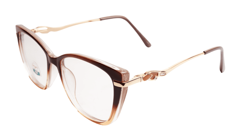 Soigné Female Large Cat Eye Spectacle Frame.Brown&Clear