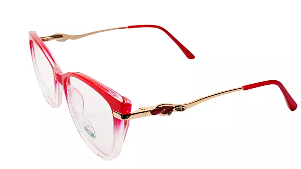 Soigné Female Large Cat Eye Spectacle Frame.Red&Clear