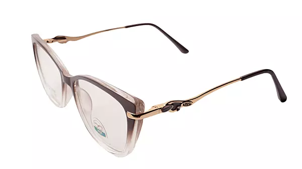Soigné Female Large Cat Eye Spectacle Frame.Brown&Clear