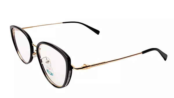 Soigné Female Large Cat Eye Spectacle Frame.Black&Golden