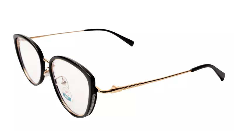 Soigné Female Large Cat Eye Spectacle Frame.Black&Golden