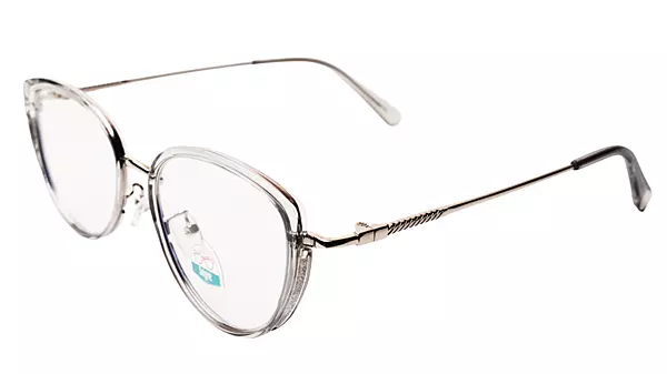 Soigné Female Large Cat Eye Spectacle Frame.Clear Gray&Silver Color