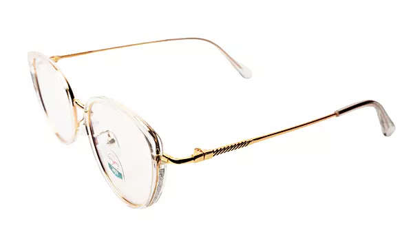 Soigné Female Large Cat Eye Spectacle Frame.Transparent&Gold Color
