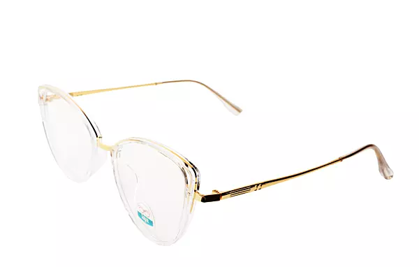Soigné Female Large Cat Eye Spectacle Frame.Transparent&Gold