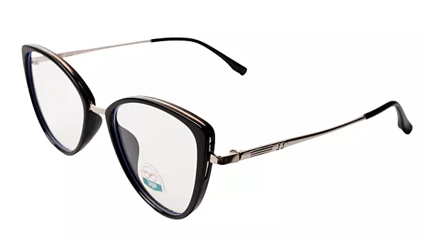 Soigné Female Large Cat Eye Spectacle Frame.Black&Silver Frame