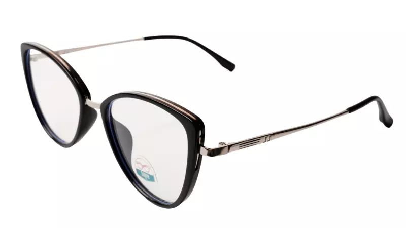 Soigné Female Large Cat Eye Spectacle Frame.Black&Silver Frame