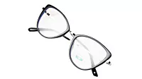 Soigné Female Large Cat Eye Spectacle Frame.Black&Silver Frame