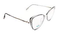 Soigné Female Large Cat Eye Spectacle Frame.Clear Gray&Silver