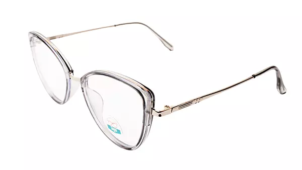 Soigné Female Large Cat Eye Spectacle Frame.Clear Gray&Silver