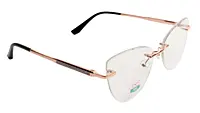 Soigné Female Large Rimless Cat Eye Spectacle Frame.Gold&Black
