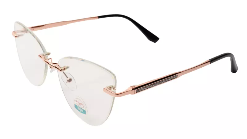 Soigné Female Large Rimless Cat Eye Spectacle Frame.Gold&Black