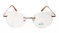 Soigné Female Large Rimless Cat Eye Spectacle Frame.Gold&Brown