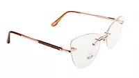 Soigné Female Large Rimless Cat Eye Spectacle Frame.Gold&Brown
