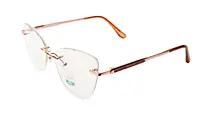 Soigné Female Large Rimless Cat Eye Spectacle Frame.Gold&Brown