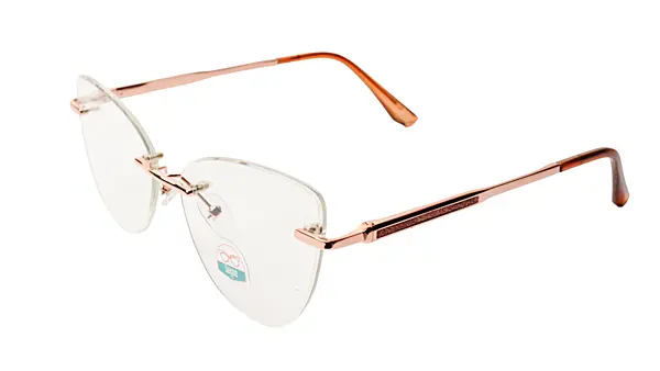 Soigné Female Large Rimless Cat Eye Spectacle Frame.Gold&Brown