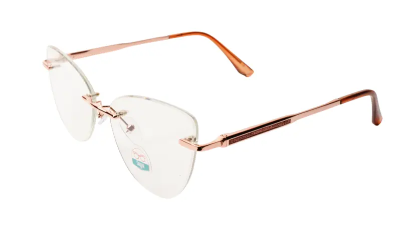 Soigné Female Large Rimless Cat Eye Spectacle Frame.Gold&Brown