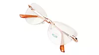 Soigné Female Large Rimless Cat Eye Spectacle Frame.Gold&Brown